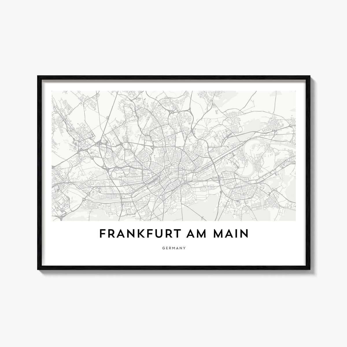 Frankfurt am Main black & white map poster of Germany – horizontal wall art, unframed print shown in interior mockup