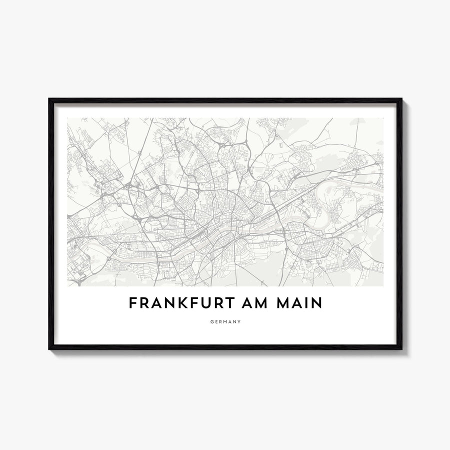 Frankfurt am Main black & white map poster of Germany – horizontal wall art, unframed print shown in interior mockup
