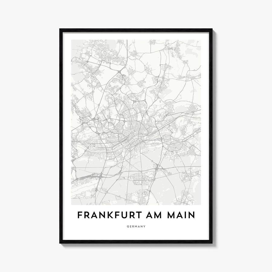Frankfurt am Main black & white map poster of Germany – vertical wall art, unframed print shown in interior mockup