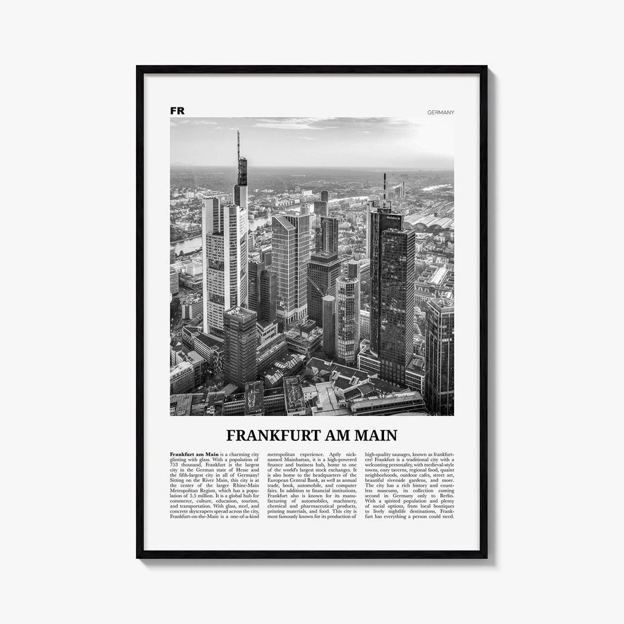 Frankfurt am Main black & white newspaper poster of Germany – vertical wall art, unframed print shown in interior mockup