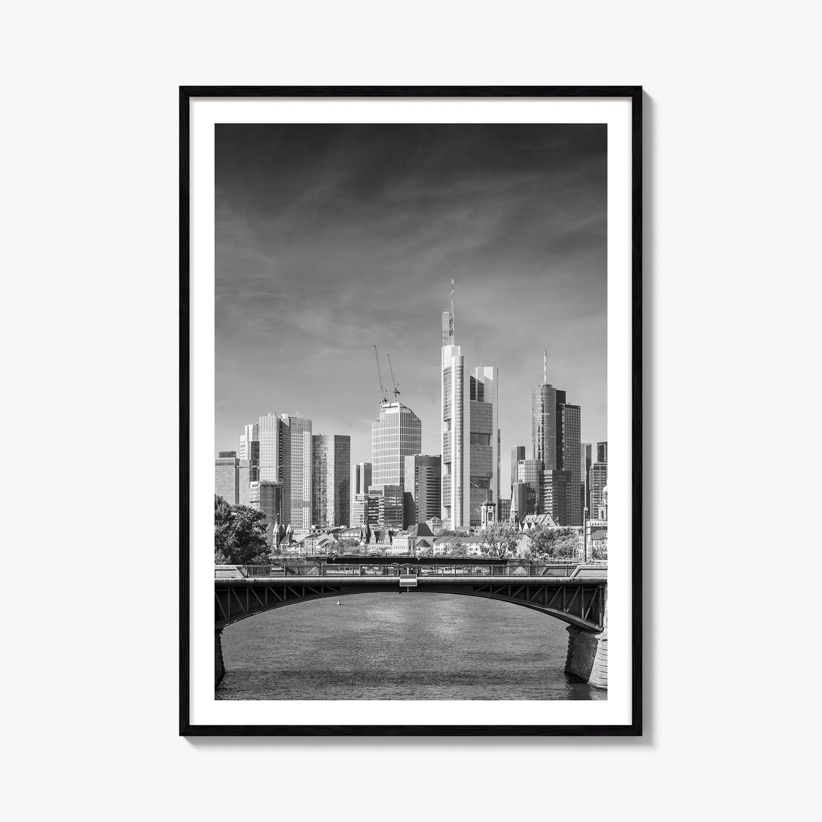 Frankfurt am Main black & white photo poster of Germany – vertical wall art, unframed print shown in interior mockup