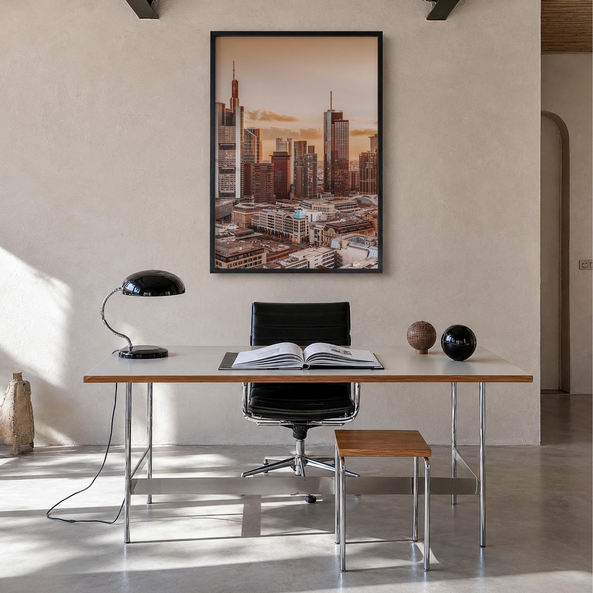 Frankfurt am Main colorful photo poster of Germany – vertical wall art in black wood frame, hanging on wall