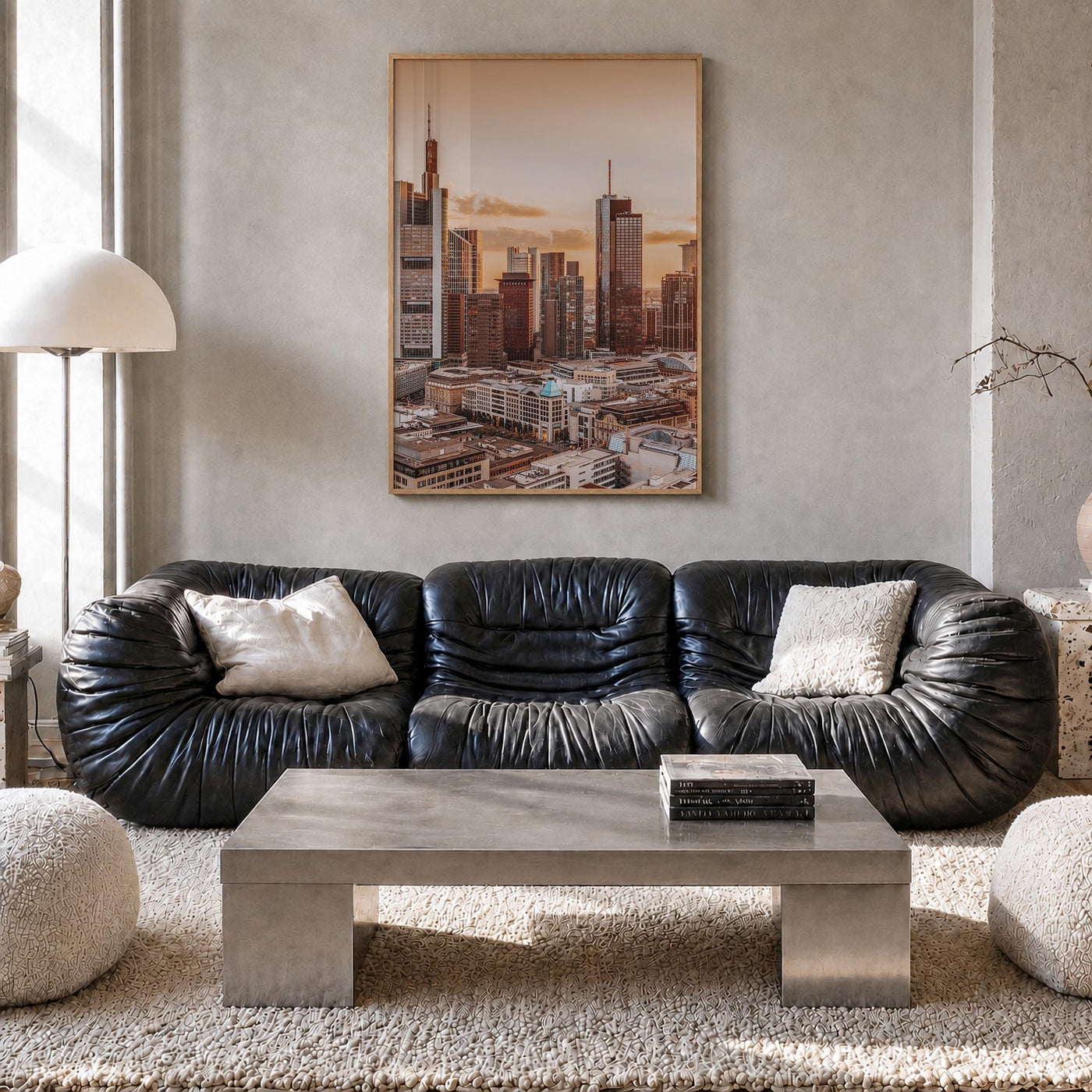 Frankfurt am Main colorful photo poster of Germany – vertical wall art in natural wood frame, hanging on wall