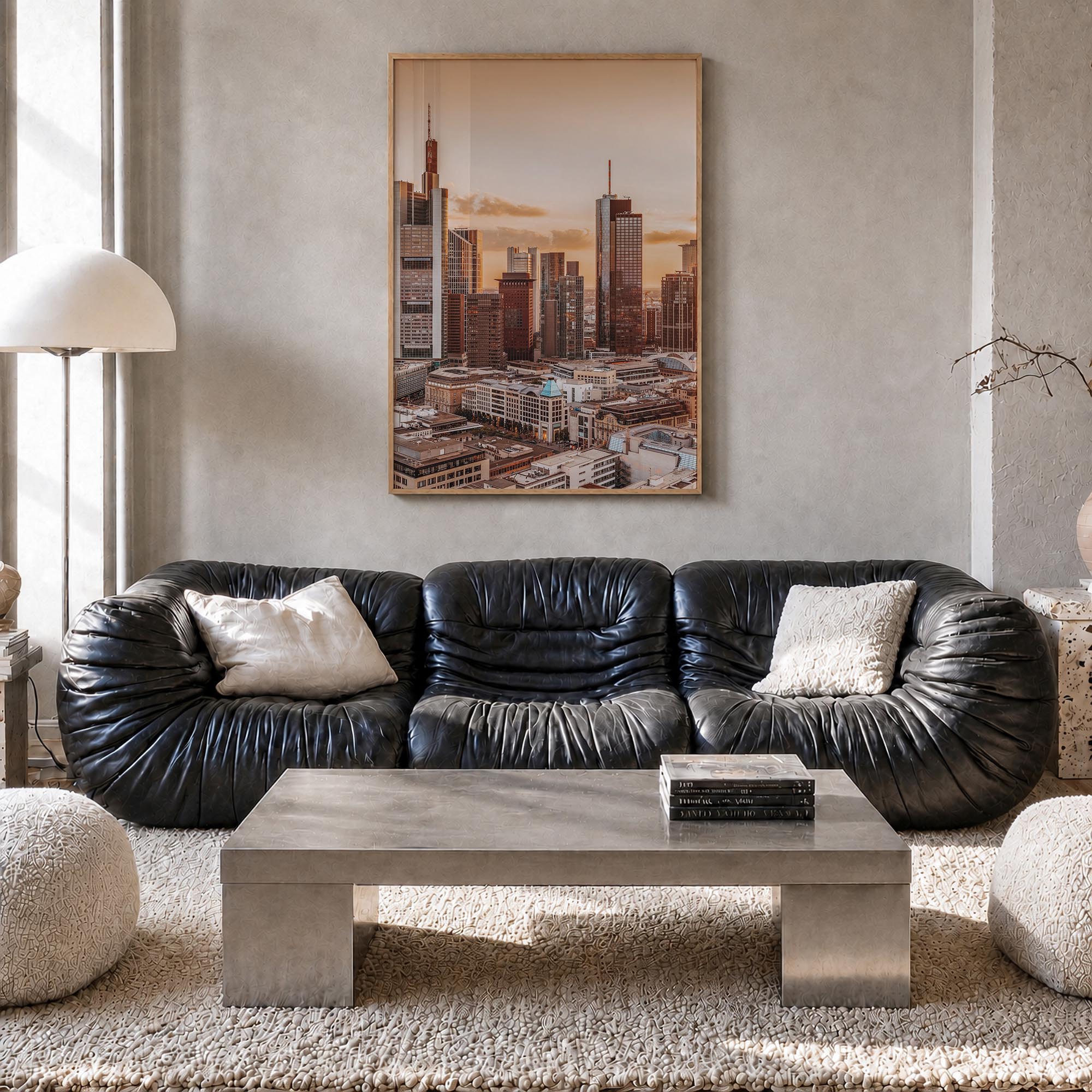 Frankfurt am Main colorful photo poster of Germany – vertical wall art in natural wood frame, hanging on wall