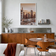 Frankfurt am Main colorful photo poster of Germany – vertical wall art in white wood frame, hanging on wall