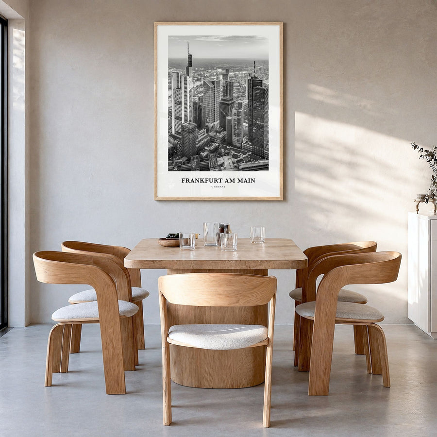 Frankfurt am Main Classic Poster in a natural wood frame, hanging in a dining room