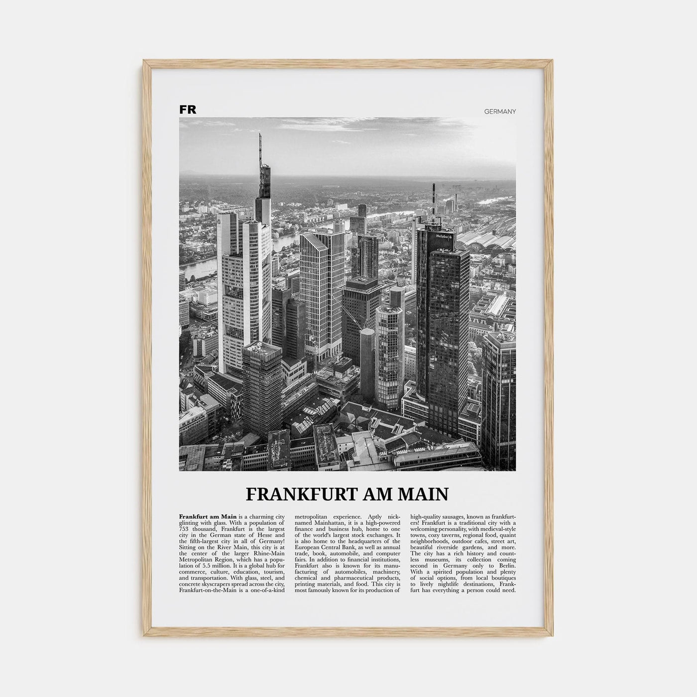 Frankfurt am Main Poster Natural Wood / 8x12 in Nbourhood Travel B&W Poster