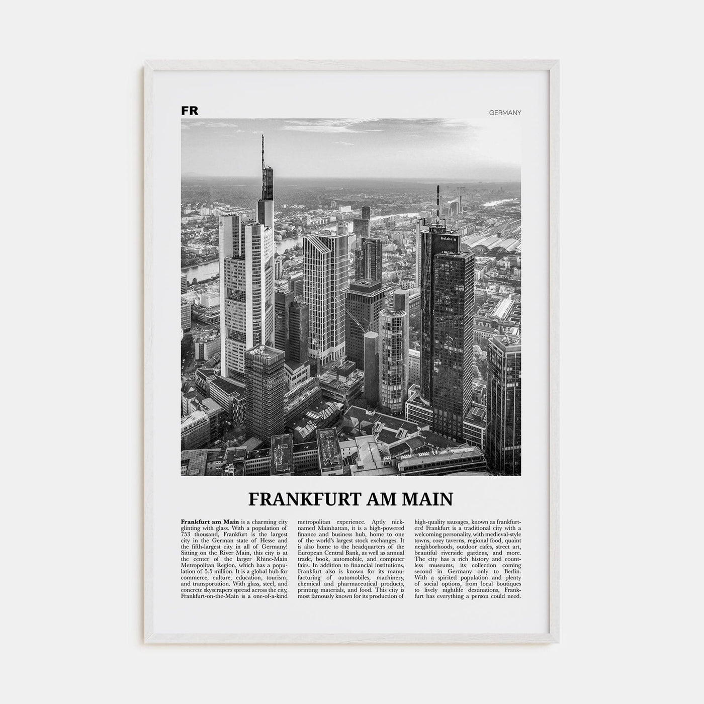 Frankfurt am Main Poster White Wood / 8x12 in Nbourhood Travel B&W Poster