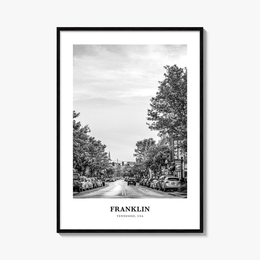 Franklin black & white classic poster of Tennessee, USA – vertical wall art, unframed print shown in interior mockup