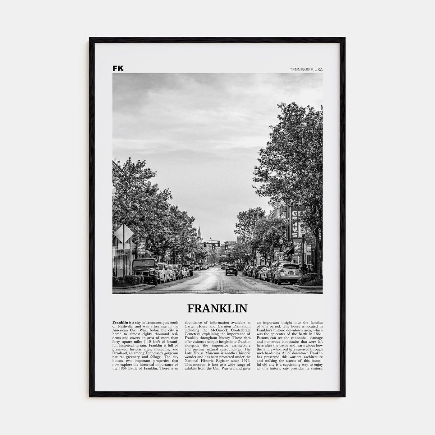 Franklin Poster Black Wood / 8x12 in Nbourhood Travel B&W Poster