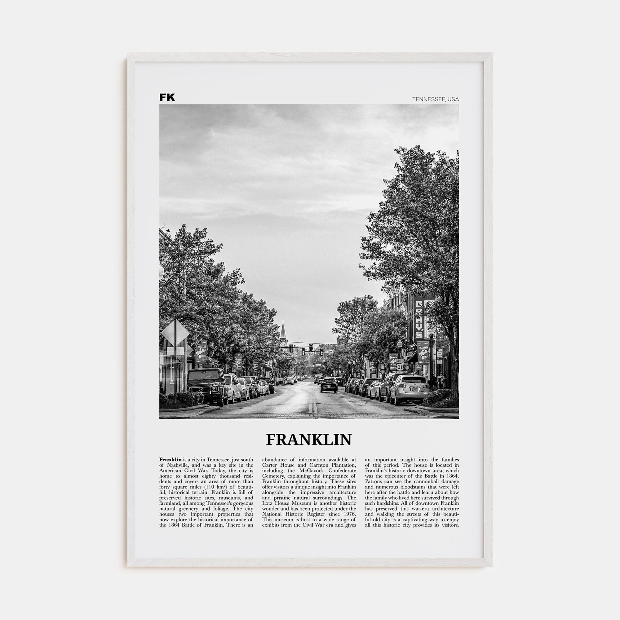 Franklin Poster White Wood / 8x12 in Nbourhood Travel B&W Poster