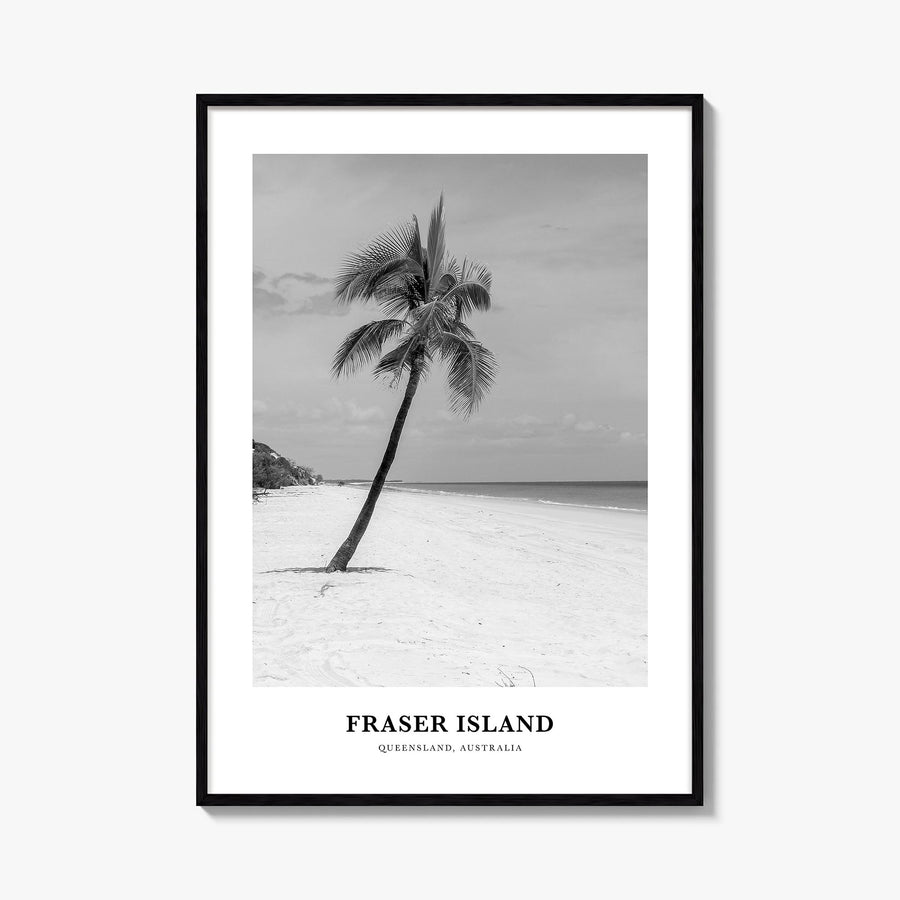 Fraser Island black & white classic poster of Australia – vertical wall art, unframed print shown in interior mockup