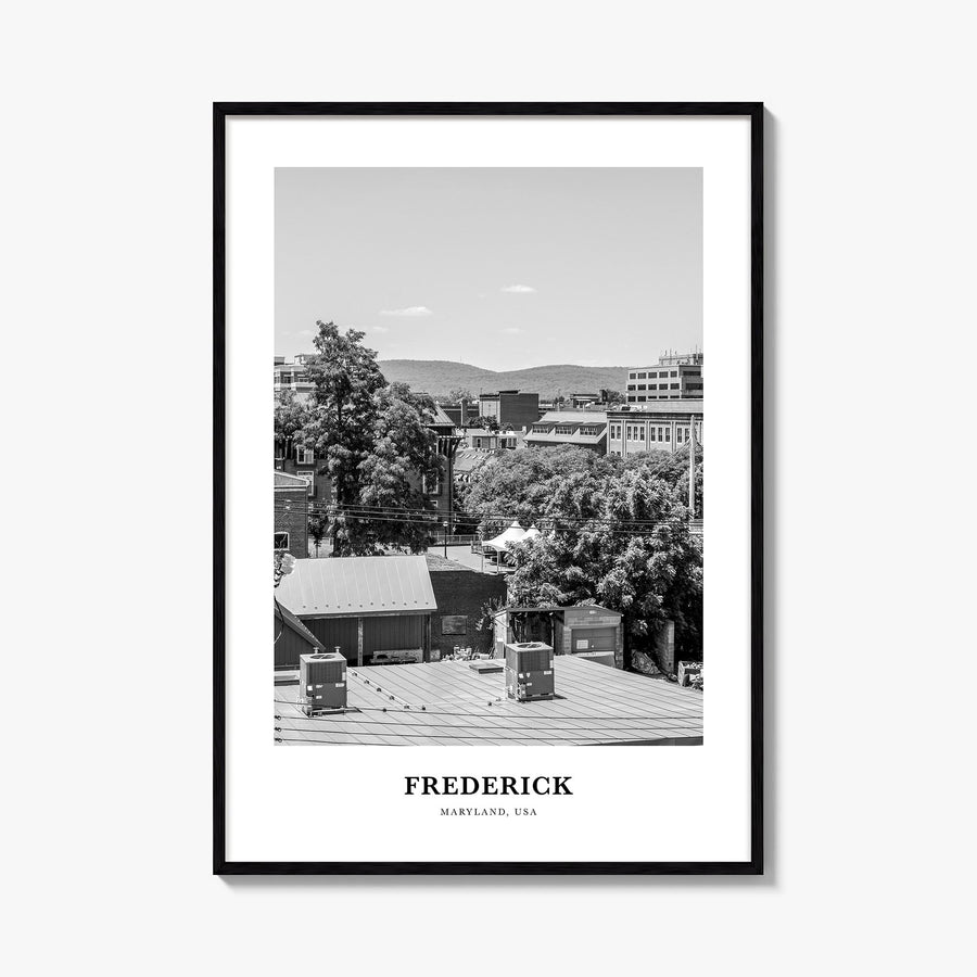 Frederick black & white classic poster of Maryland, USA – vertical wall art, unframed print shown in interior mockup