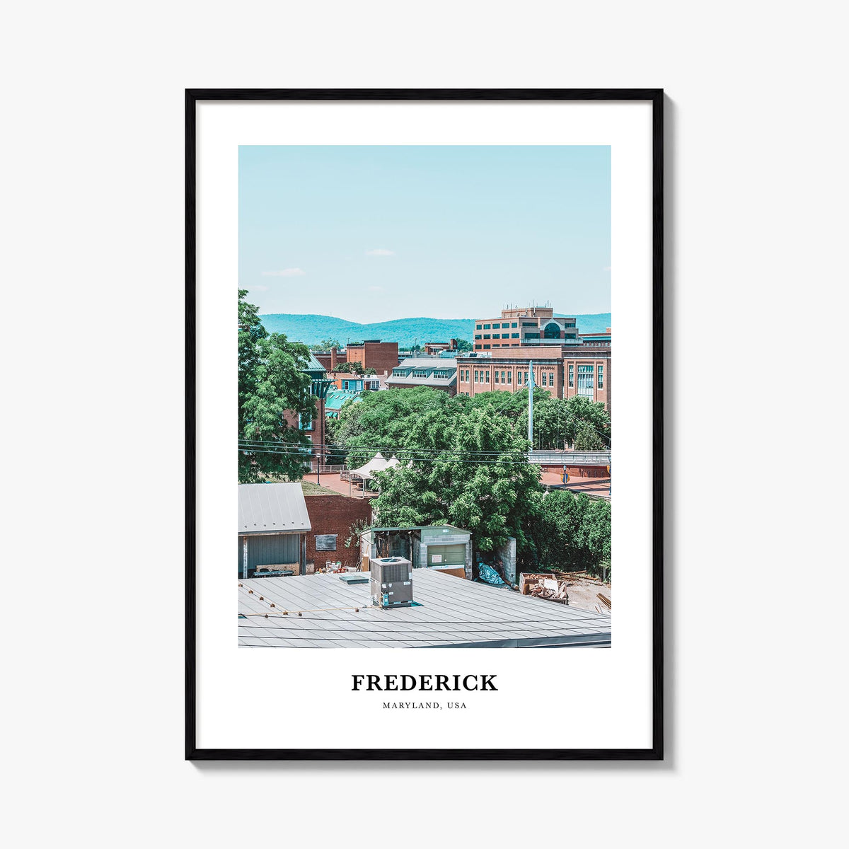 Frederick colorful classic poster of Maryland, USA – vertical wall art, unframed print shown in interior mockup