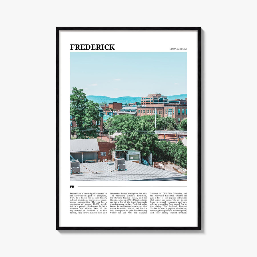 Frederick colorful travel poster of Maryland, USA – vertical wall art, unframed print shown in interior mockup