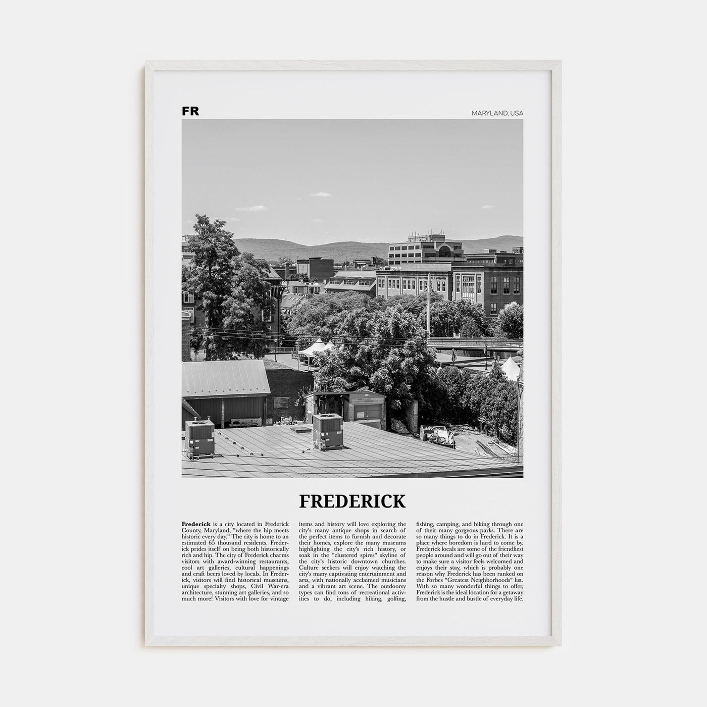 Frederick Poster White Wood / 8x12 in Nbourhood Travel B&W Poster