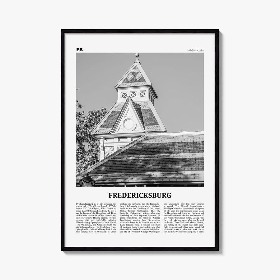 Fredericksburg black & white newspaper poster of Virginia, USA – vertical wall art, unframed print shown in interior mockup
