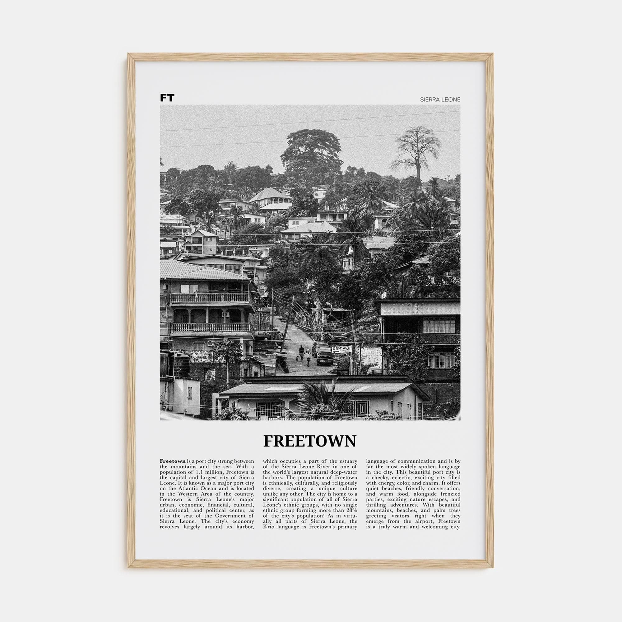 Freetown Poster Natural Wood / 8x12 in Nbourhood Travel B&W Poster