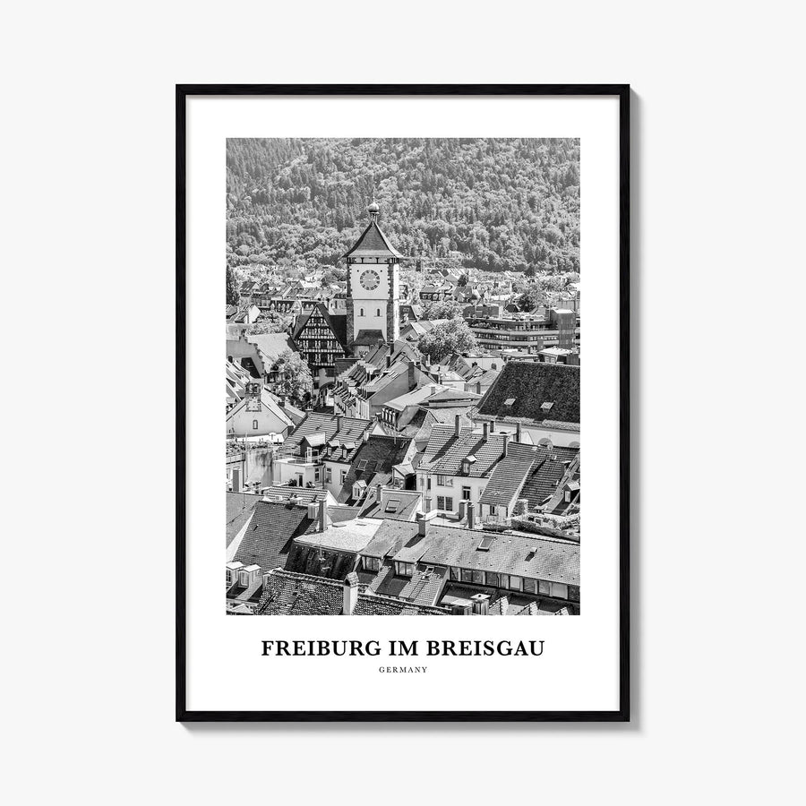 Freiburg im Breisgau black & white classic poster of Germany – vertical wall art, unframed print shown in interior mockup