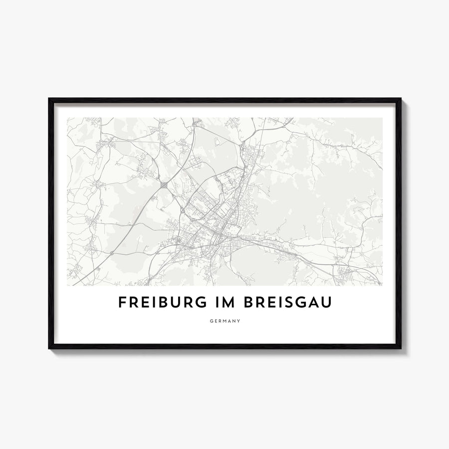Freiburg im Breisgau black & white map poster of Germany – horizontal wall art, unframed print shown in interior mockup