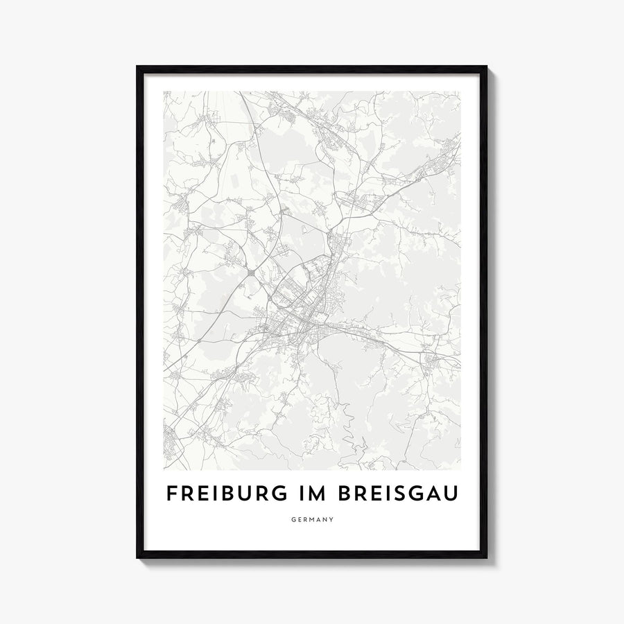 Freiburg im Breisgau black & white map poster of Germany – vertical wall art, unframed print shown in interior mockup