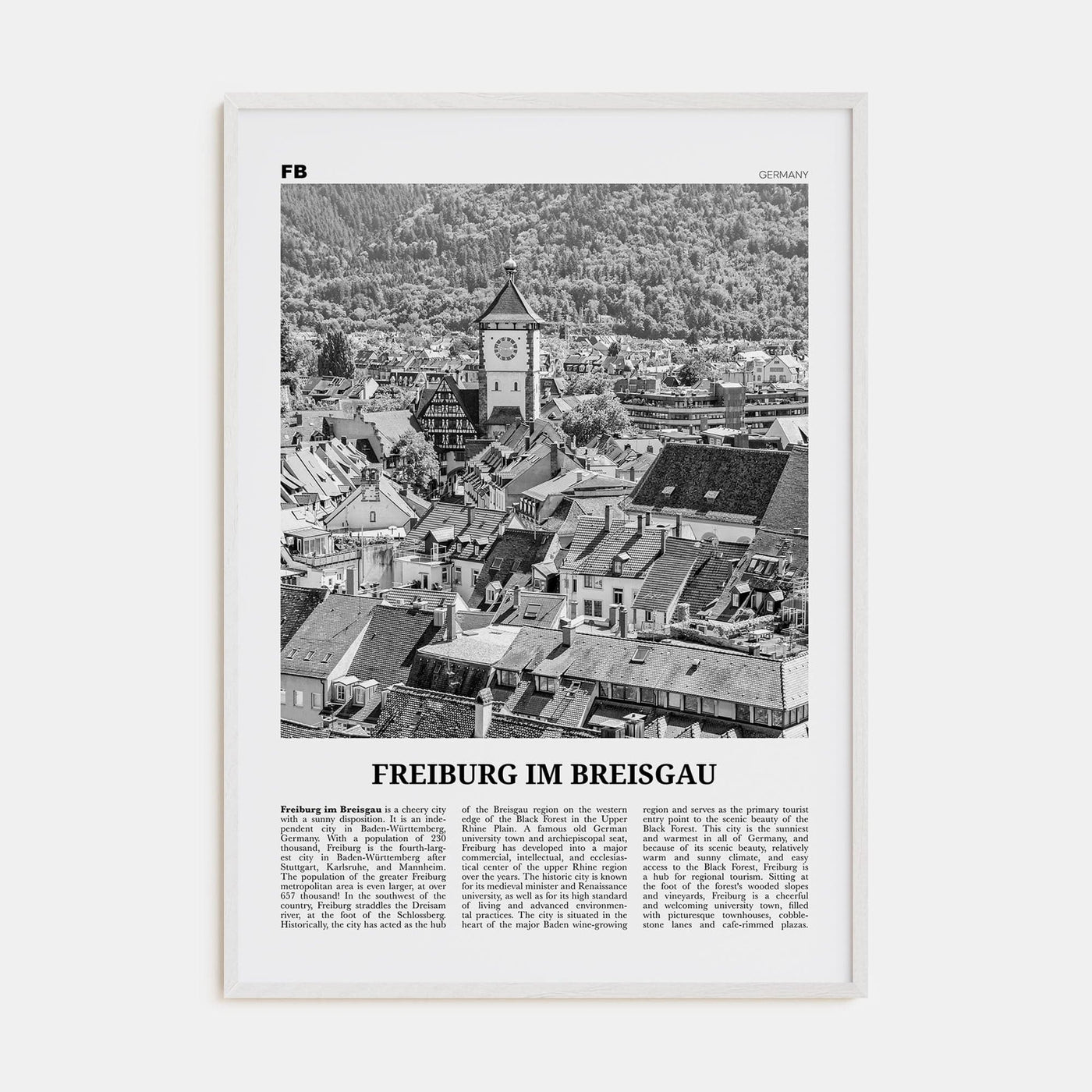 Freiburg im Breisgau Poster White Wood / 8x12 in Nbourhood Travel B&W Poster