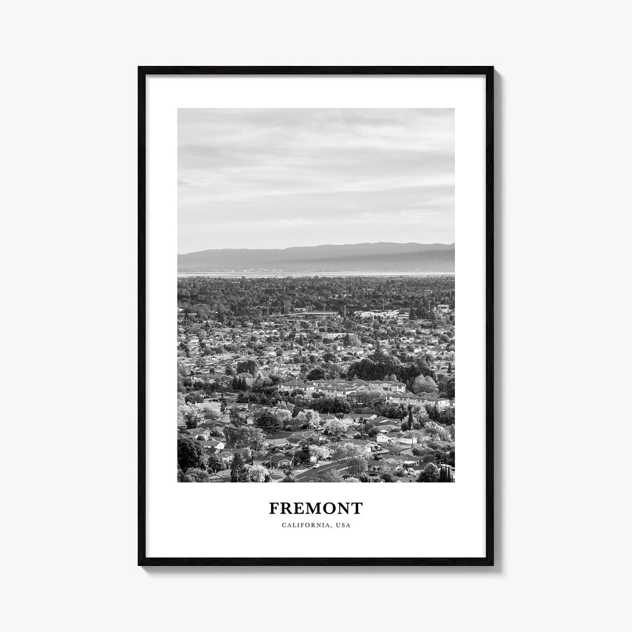 Fremont black & white classic poster of California, USA – vertical wall art, unframed print shown in interior mockup