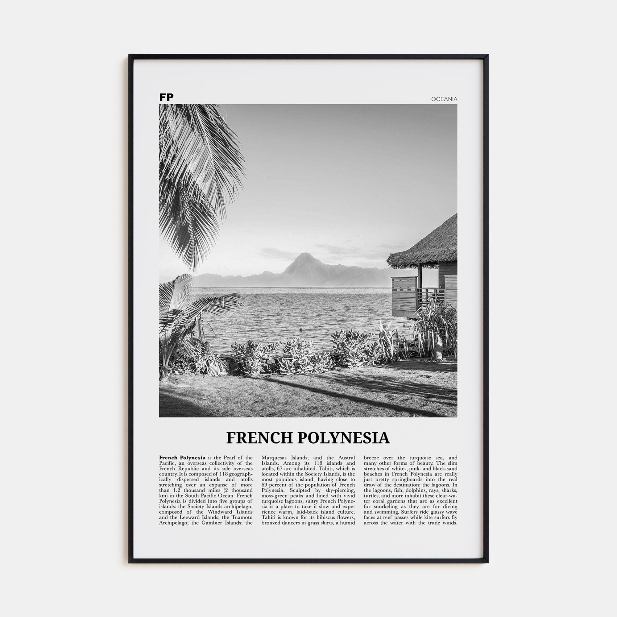 French Polynesia Poster None / 8x12 in Nbourhood Travel B&W Poster