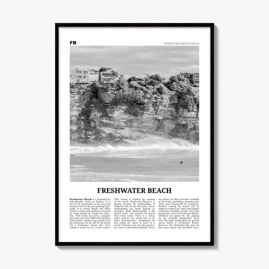 Freshwater Beach Newspaper Poster, framed poster mockup