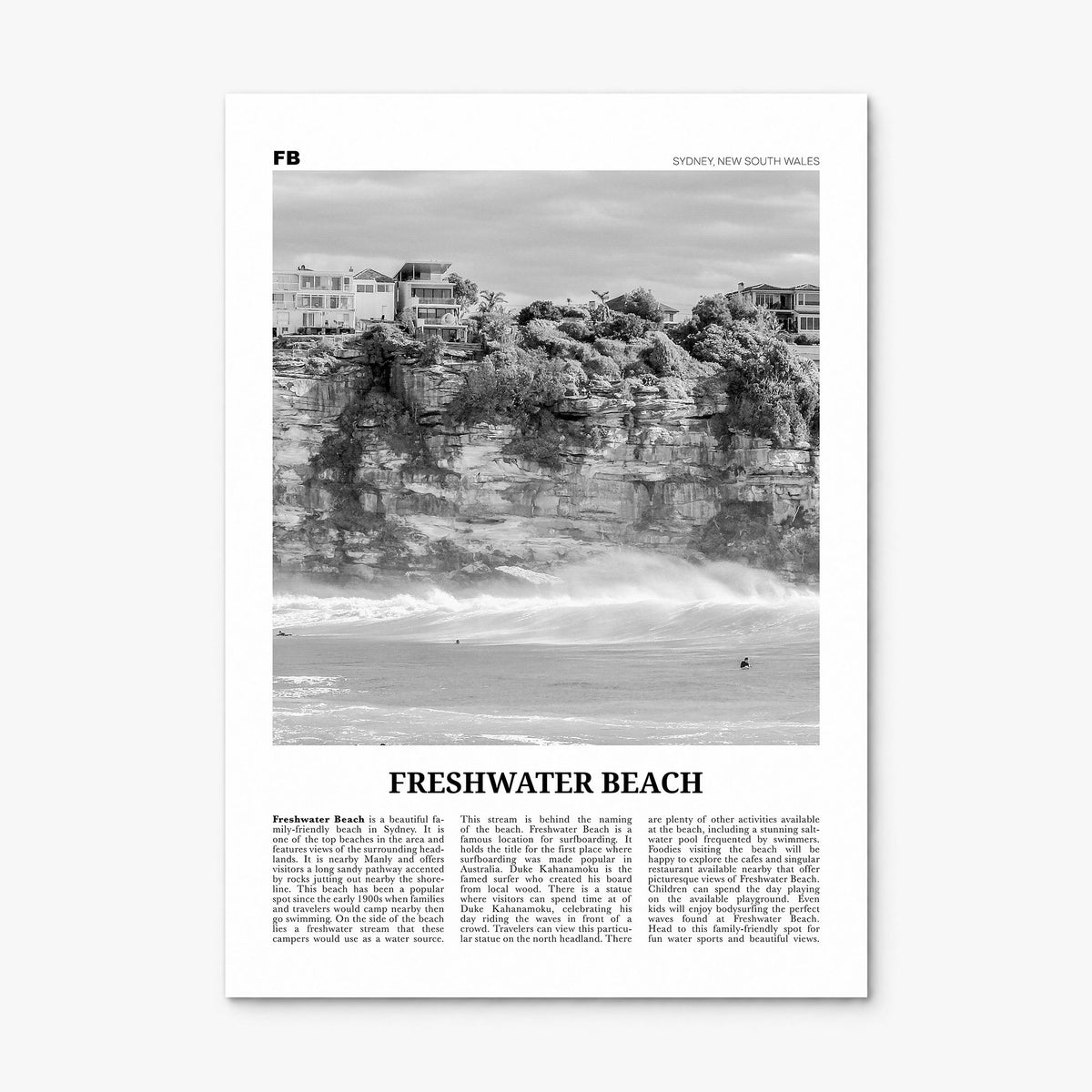 Freshwater Beach Newspaper Poster, print only (unframed)