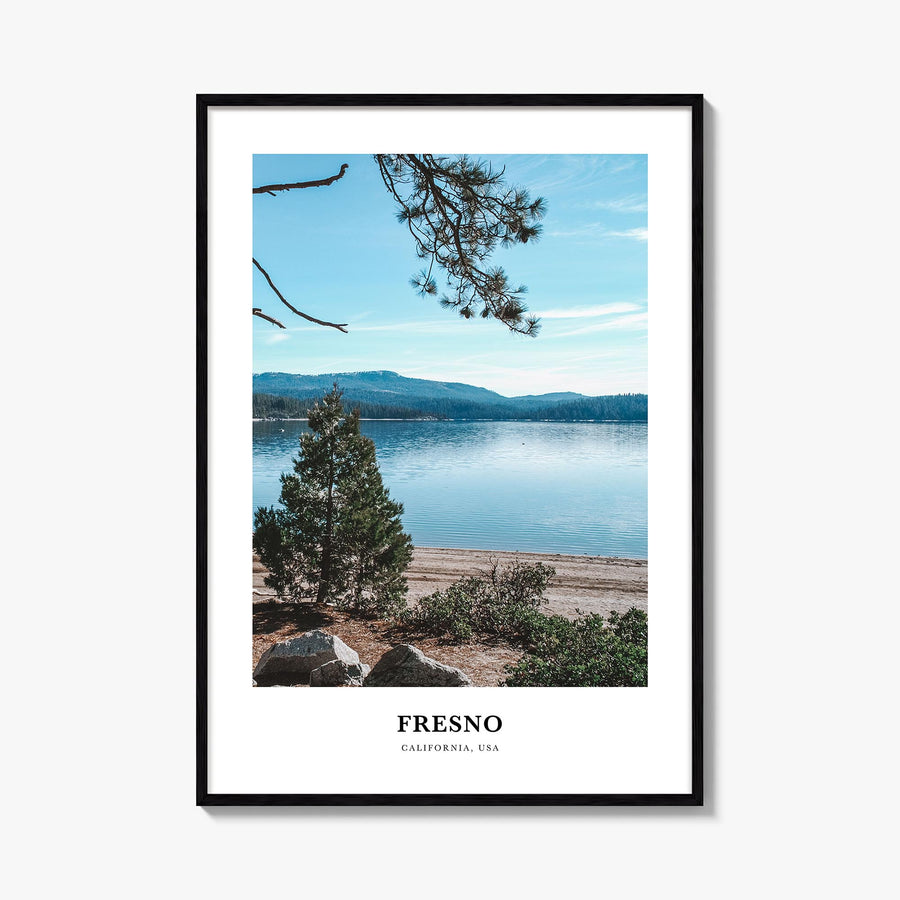 Fresno colorful classic poster of California, USA – vertical wall art, unframed print shown in interior mockup
