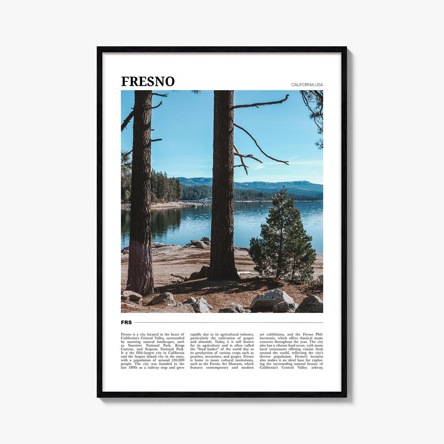 Fresno colorful travel poster of California, USA – vertical wall art, unframed print shown in interior mockup
