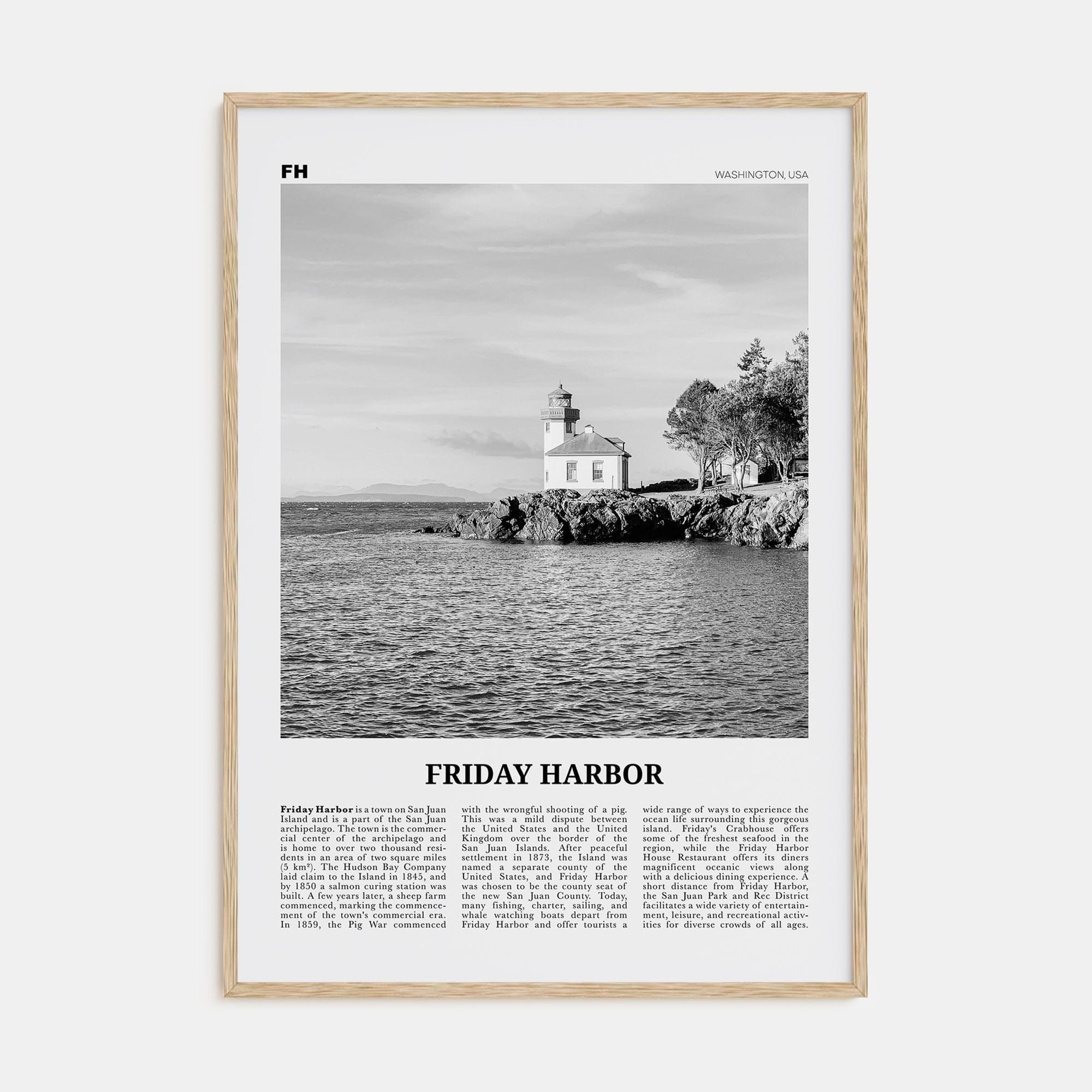 Friday Harbor Poster Natural Wood / 8x12 in Nbourhood Travel B&W Poster