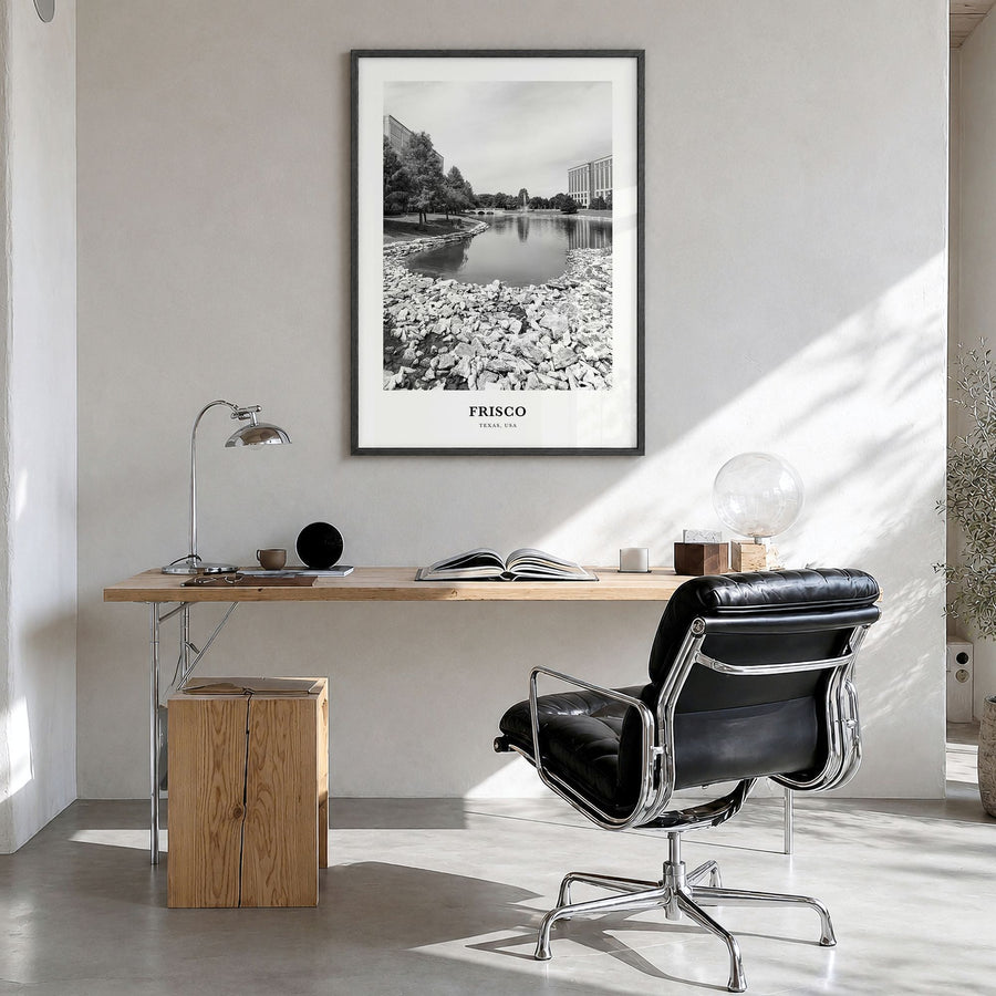 Frisco Classic Poster in a black wood frame, hanging in a bright home office
