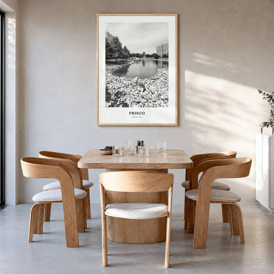 Frisco Classic Poster in a natural wood frame, hanging in a dining room