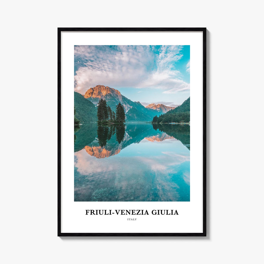 Friuli-Venezia Giulia colorful classic poster of Italy – vertical wall art, unframed print shown in interior mockup