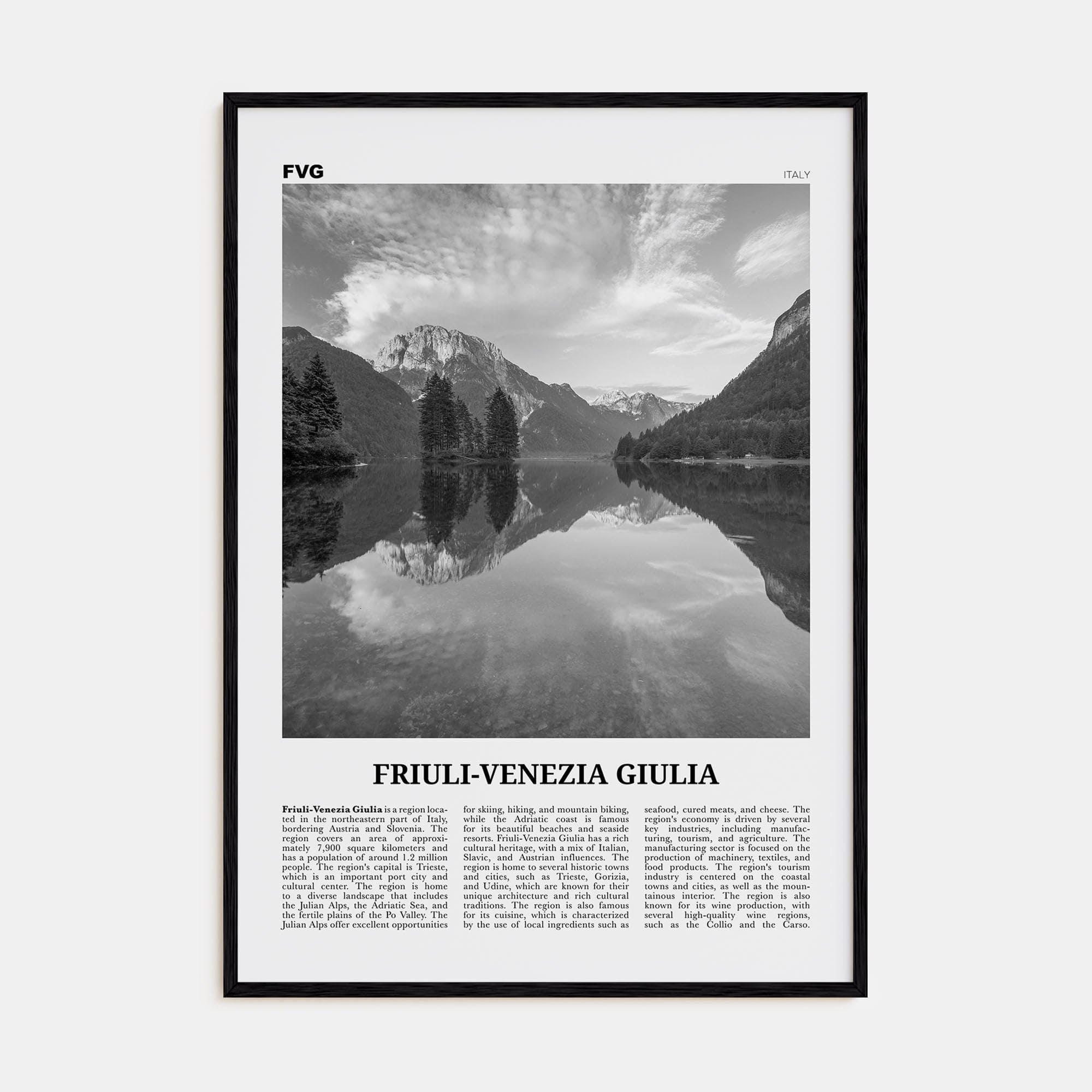 Friuli-Venezia Giulia Poster Black Wood / 8x12 in Nbourhood Travel B&W Poster