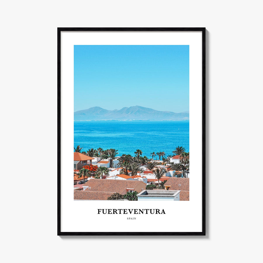 Fuerteventura colorful classic poster of Spain – vertical wall art, unframed print shown in interior mockup