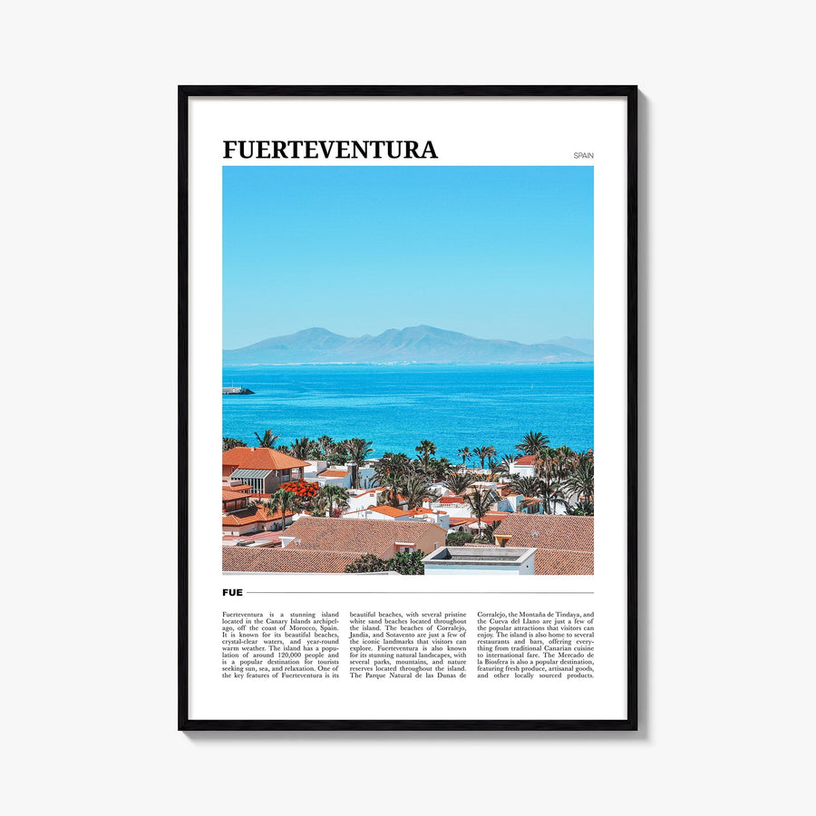 Fuerteventura colorful travel poster of Spain – vertical wall art, unframed print shown in interior mockup