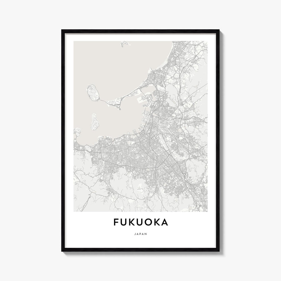 Fukuoka black & white map poster of Japan – vertical wall art, unframed print shown in interior mockup