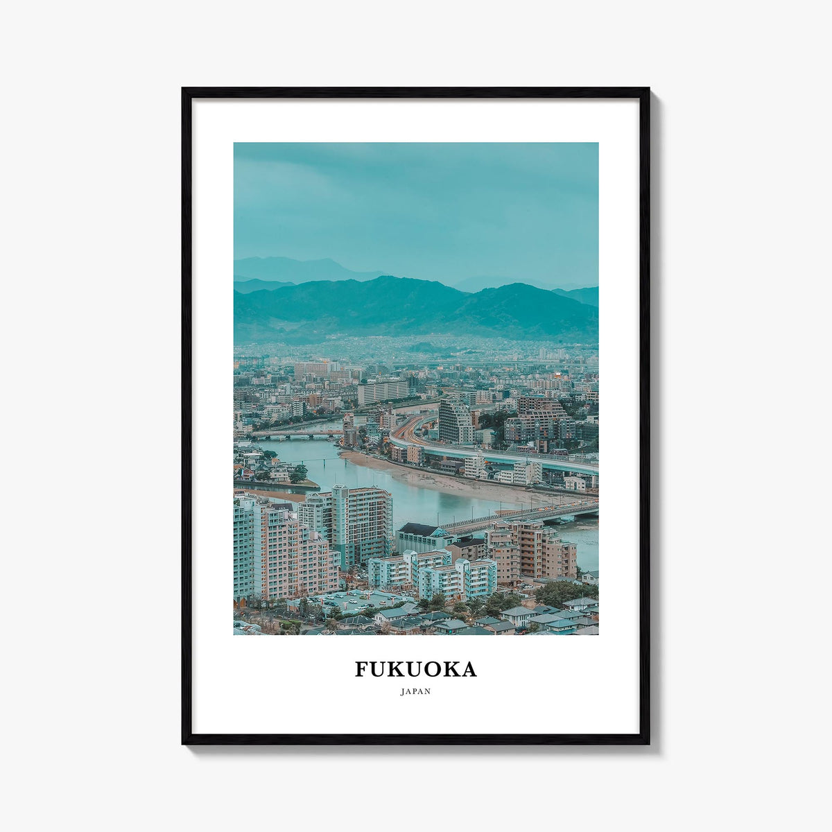 Fukuoka colorful classic poster of Japan – vertical wall art, unframed print shown in interior mockup