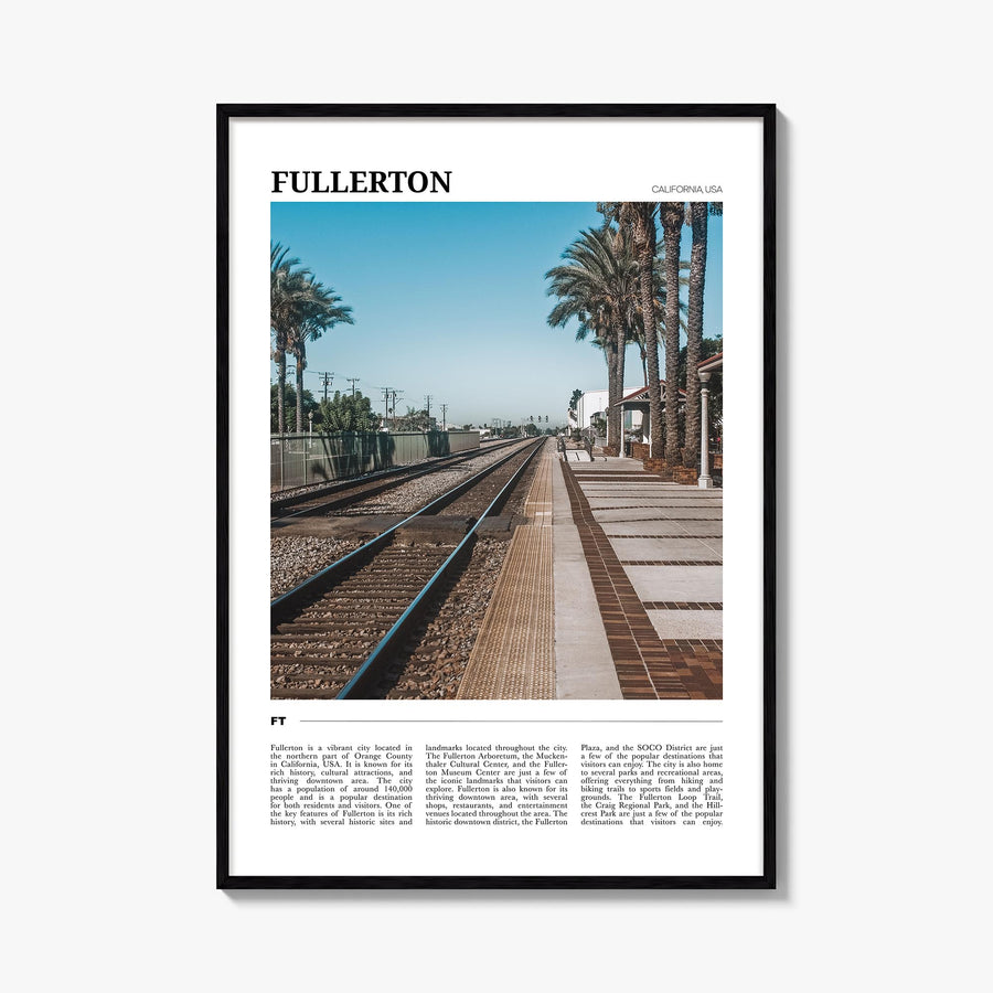Fullerton colorful travel poster of California, USA – vertical wall art, unframed print shown in interior mockup
