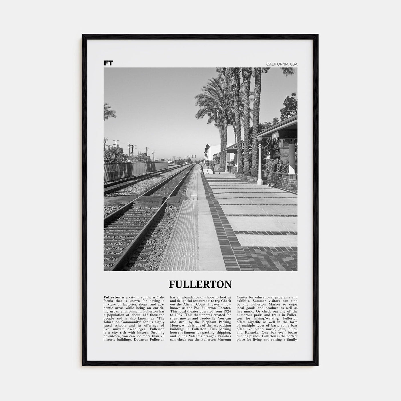 Fullerton Poster Black Wood / 8x12 in Nbourhood Travel B&W Poster