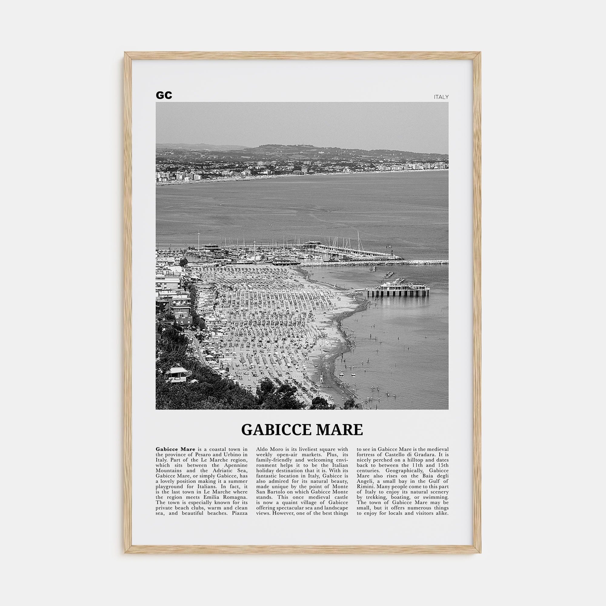 Gabicce Mare Poster Natural Wood / 8x12 in Nbourhood Travel B&W Poster