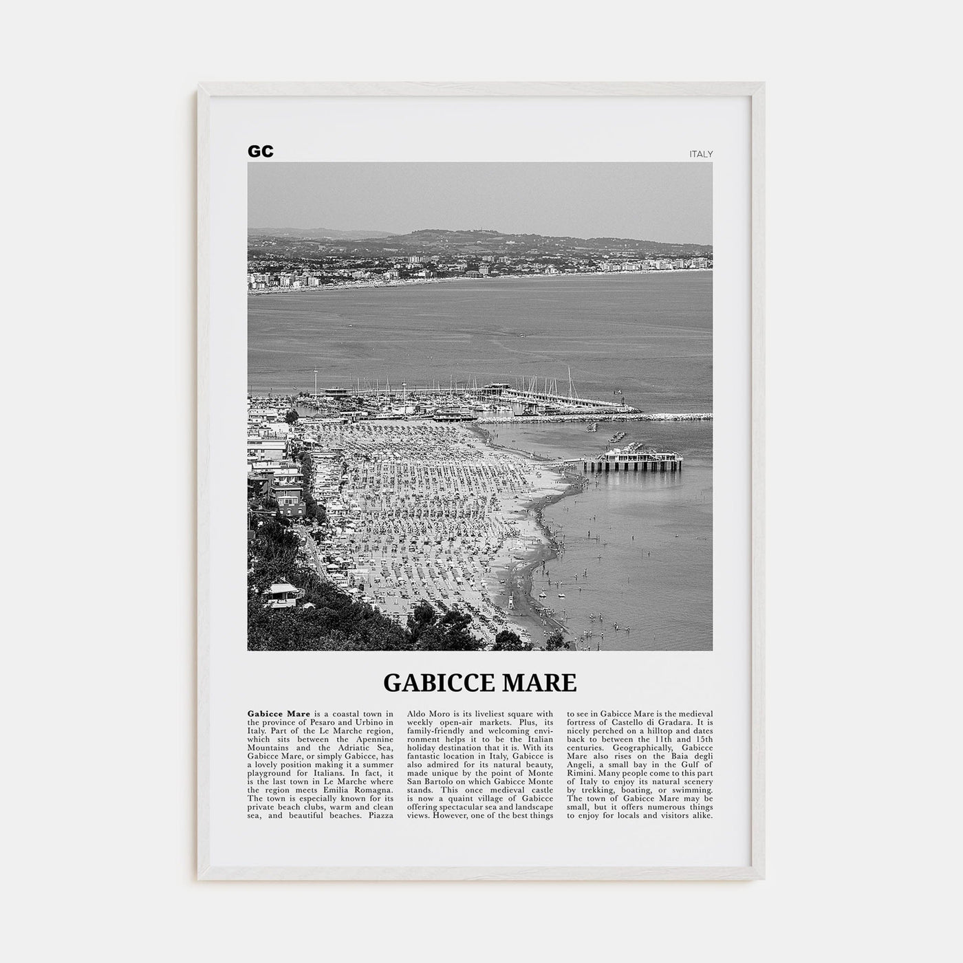 Gabicce Mare Poster White Wood / 8x12 in Nbourhood Travel B&W Poster