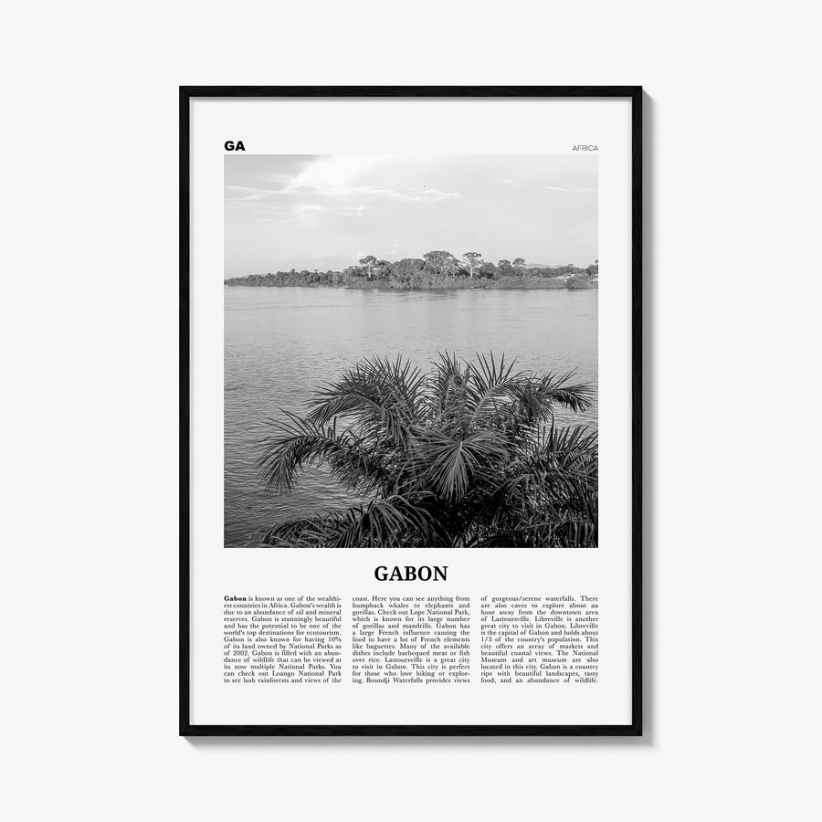 Gabon black & white newspaper poster of Africa – vertical wall art, unframed print shown in interior mockup