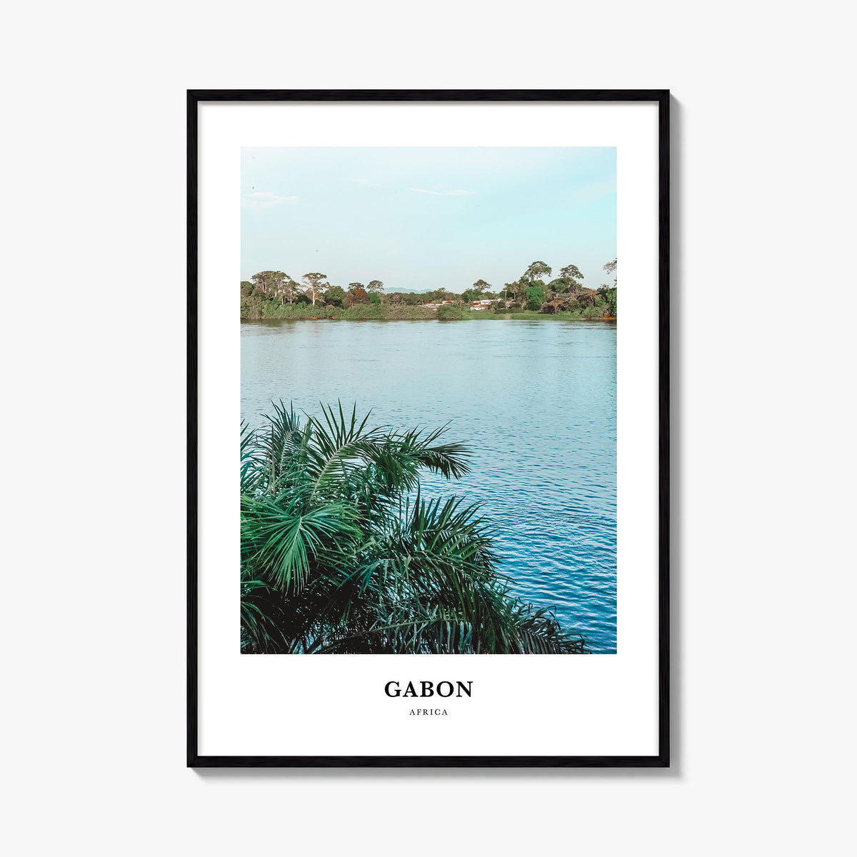 Gabon colorful classic poster of Africa – vertical wall art, unframed print shown in interior mockup