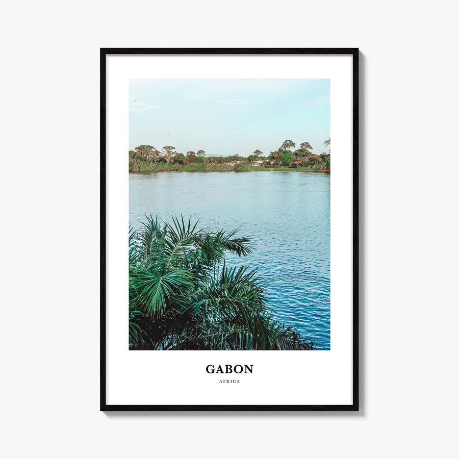 Gabon colorful classic poster of Africa – vertical wall art, unframed print shown in interior mockup
