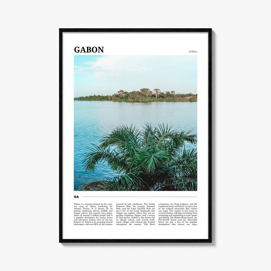 Gabon colorful travel poster of Africa – vertical wall art, unframed print shown in interior mockup