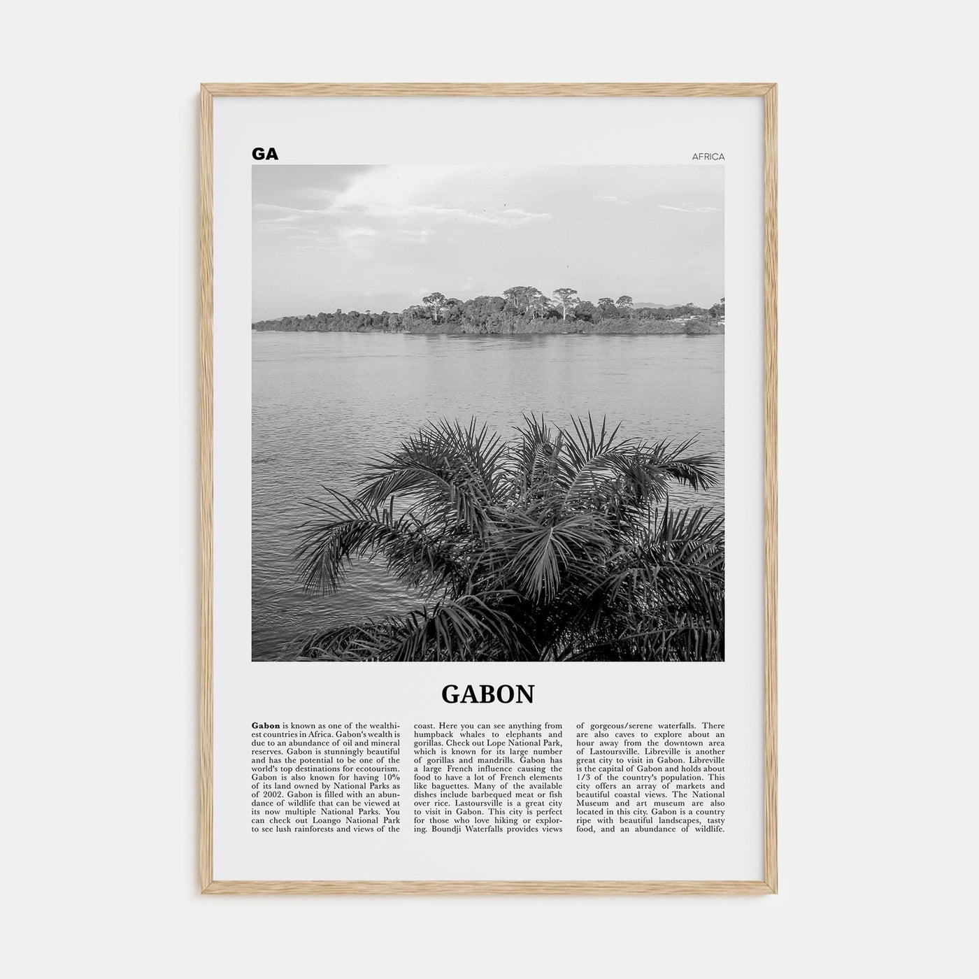 Gabon Poster Natural Wood / 8x12 in Nbourhood Travel B&W Poster